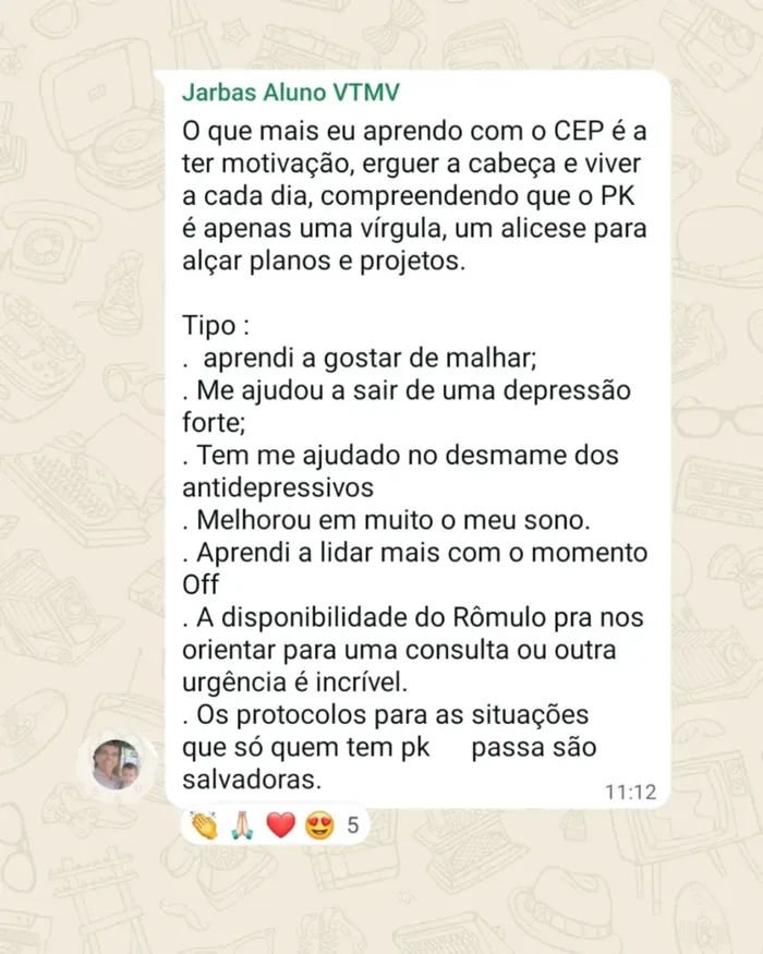 Print de conversa no WhatsApp com o relato de um aluno do Programa CEP
