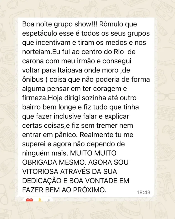Print de conversa no WhatsApp com o relato de um aluno do Programa CEP