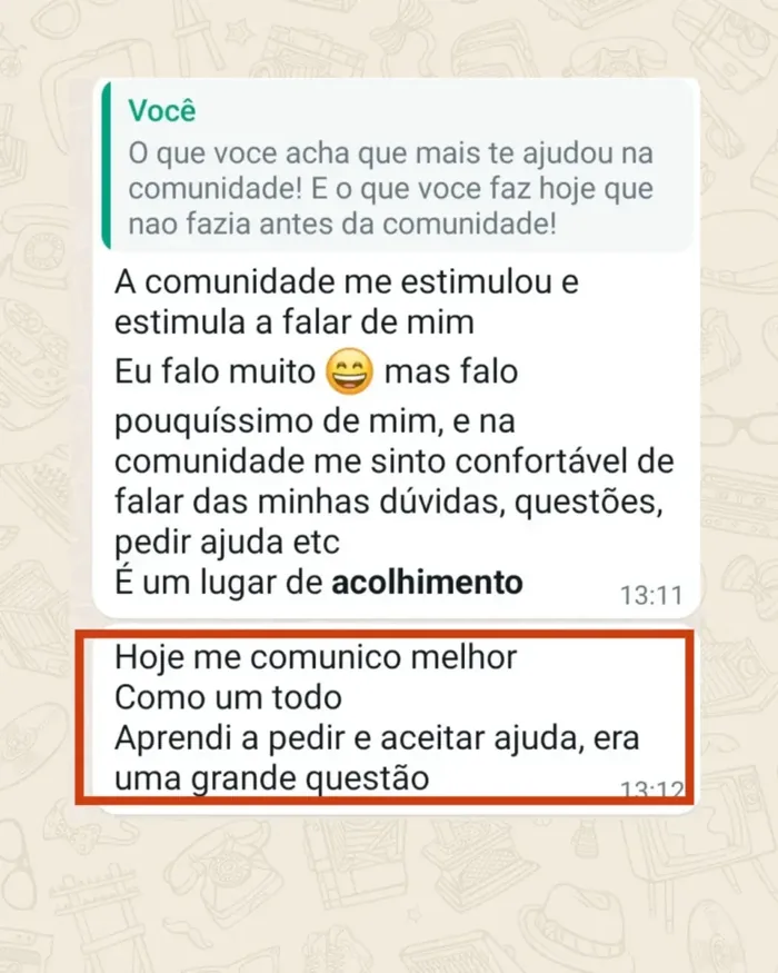 Print de conversa no WhatsApp com o relato de um aluno da comunidade Vou Tremendo Mas Vou