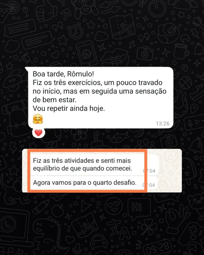 Print de conversa no WhatsApp com o relato de um aluno sobre o desafio de mobilidade