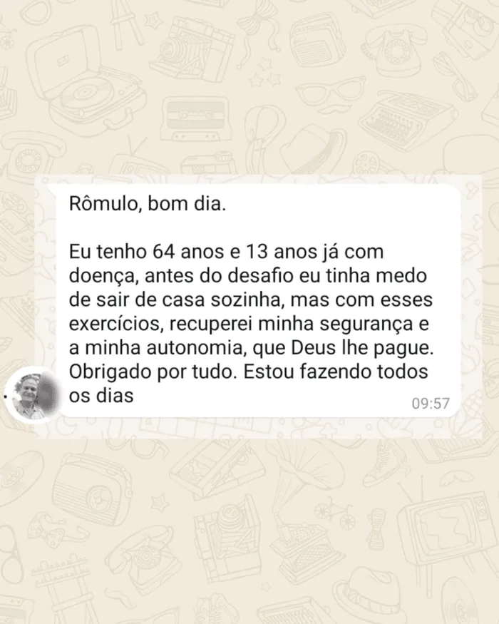 Print de conversa no WhatsApp com o relato de um aluno sobre o desafio de mobilidade
