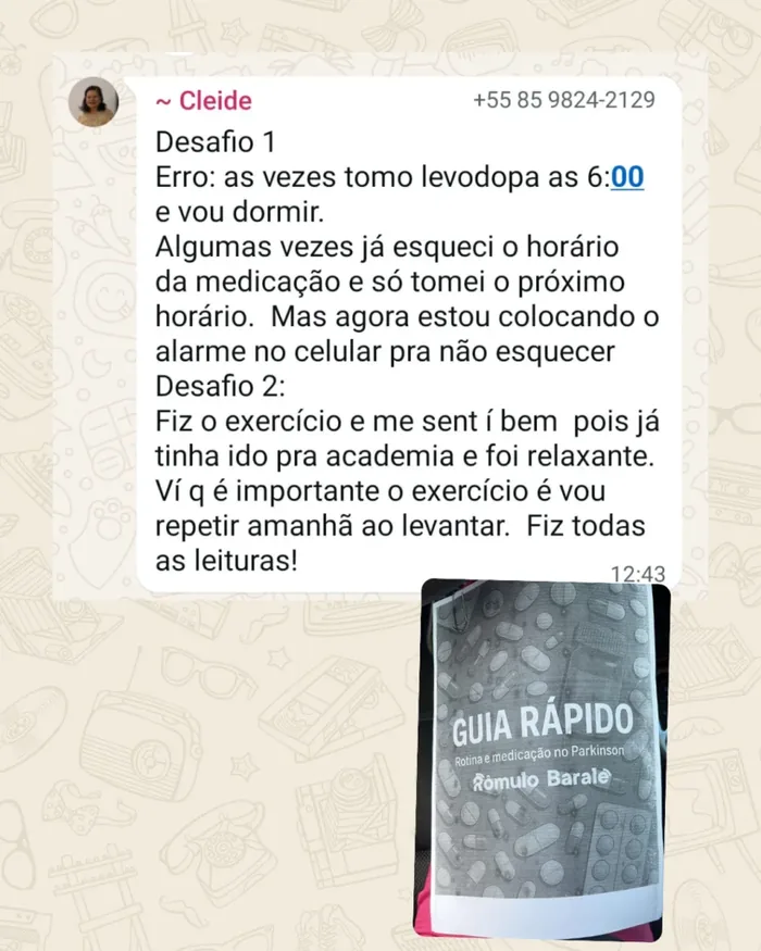 Print de conversa no WhatsApp com o relato de um aluno sobre o guia